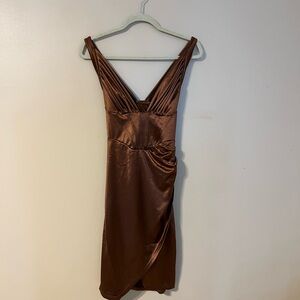Elegant Brown Satin Dress